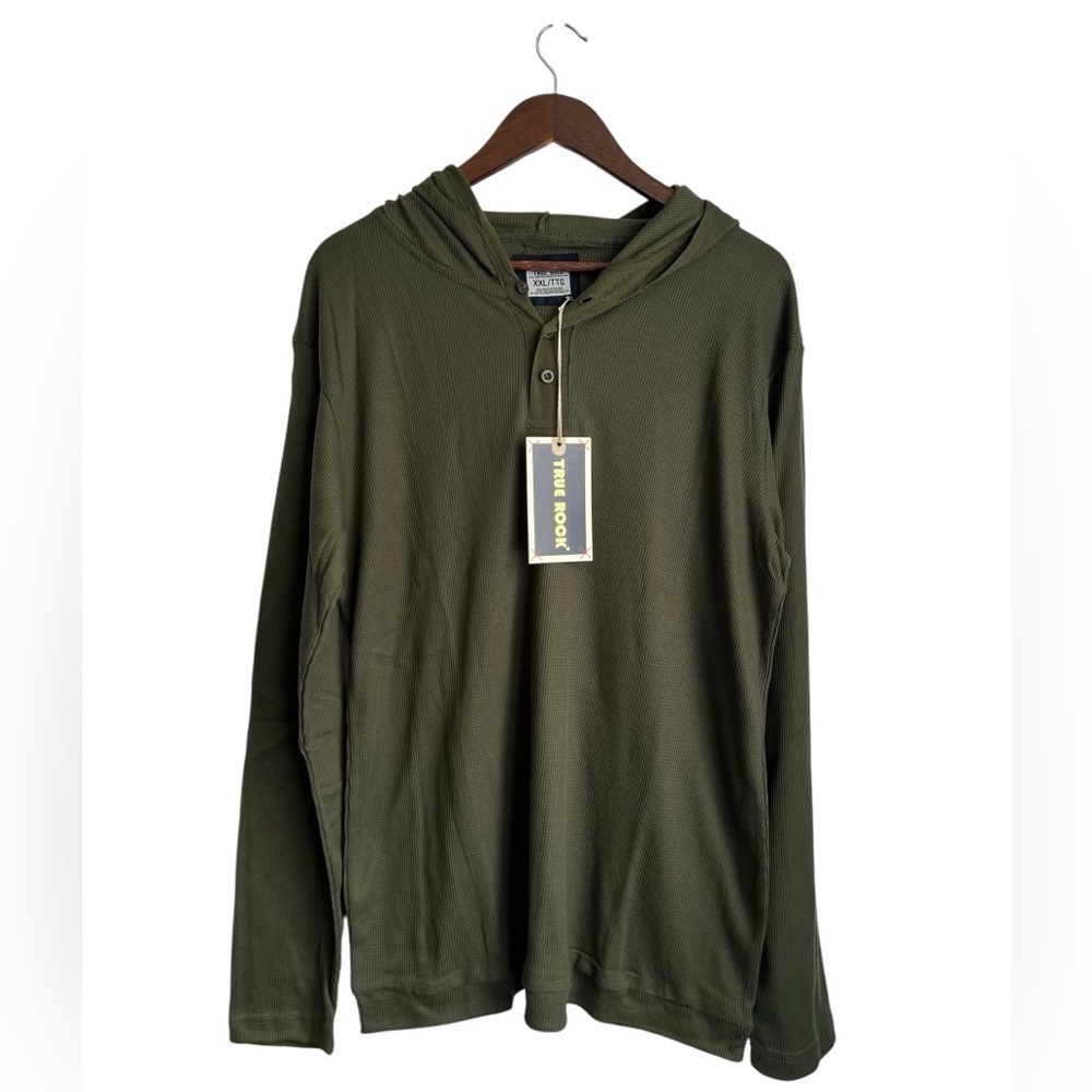 True Rock Hawk Lightweight Olive Green Ribbed Hooded Top NWT XXL